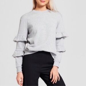 Who What Wear Gray Ruffle Sleeve Sweatshirt